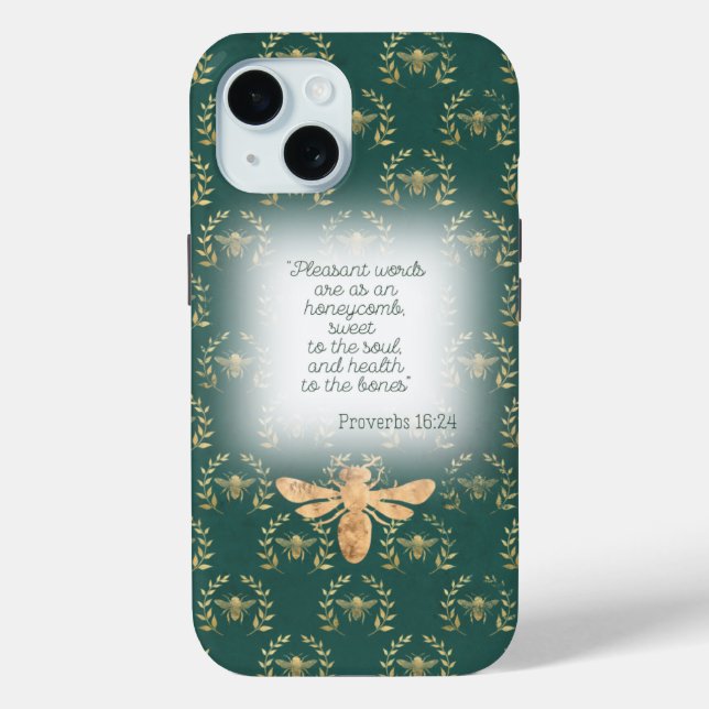 Funda De Case-Mate Para iPhone Luxury Blue Green Gold Bee Wreath Grid Christian  (Reverso )