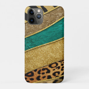Funda Para iPhone 11 Pro Luxury Emerald & Gold Safari Leopard Zebra Glitter