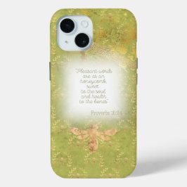 Funda Para iPhone 15 Luxury Lime Green Gold Bee Wreath Grid Scripture