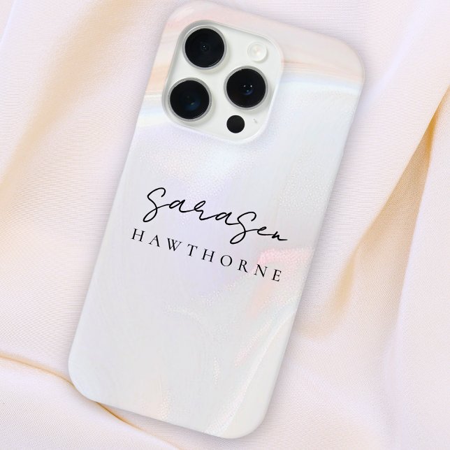 Funda De Case-Mate Para iPhone Luxury Opal Shell Holographic Elegant Script Name (Subido por el creador)