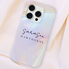 Funda Para iPhone 15 Pro Luxury Opal Shell Holographic Elegant Script Name