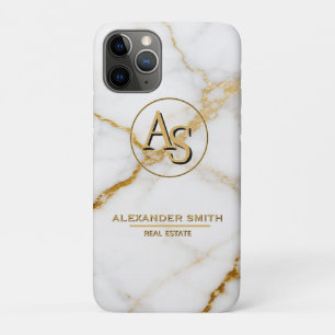 Funda Para iPhone 11 Pro Luxury White Marble Gold Monogram Real Estate