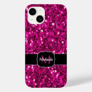 Funda Para iPhone 14 De Case-Mate Luz rosa brillante monograma de purpurina falsa