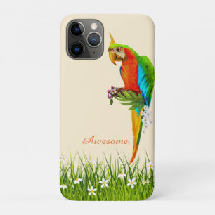 Funda Para iPhone 11 Pro Macao tropical y flores blancas en beige claro