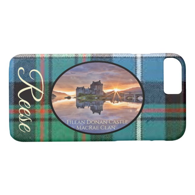 Funda De Case-Mate Para iPhone MacRae Clan Tartán, Castillo Escocés Eilean Donan (Reverso (horizontal))