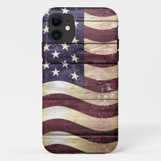 Funda De Case-Mate Para iPhone Madera cosechada con bandera estadounidense #2 (Reverso)