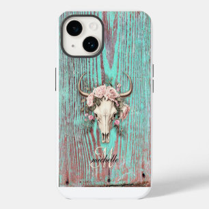 Funda Para iPhone 14 De Case-Mate Madera de granero con cráneo de vaca floral rústic