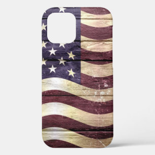 Funda Para iPhone 12 Pro Madera de vintage de bandera estadounidense #2