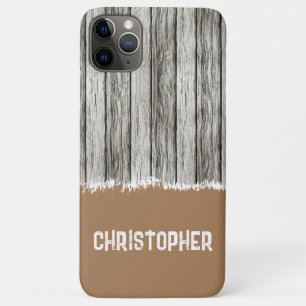Funda Para iPhone 11 Pro Max Madera falsa rústica añaden nombre gris y marrón