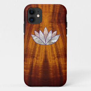 Funda Para iPhone 11 Madera flameada de Koa con el flor de Lotus