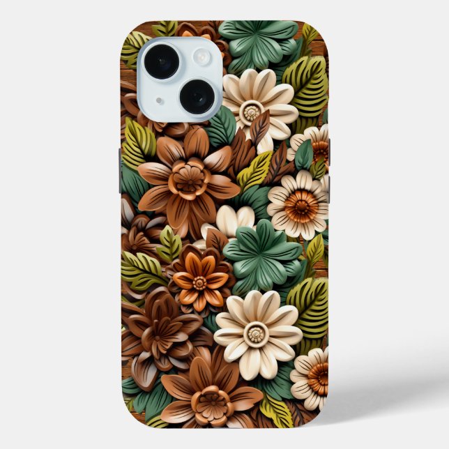 Funda De Case-Mate Para iPhone Madera floral (Reverso )