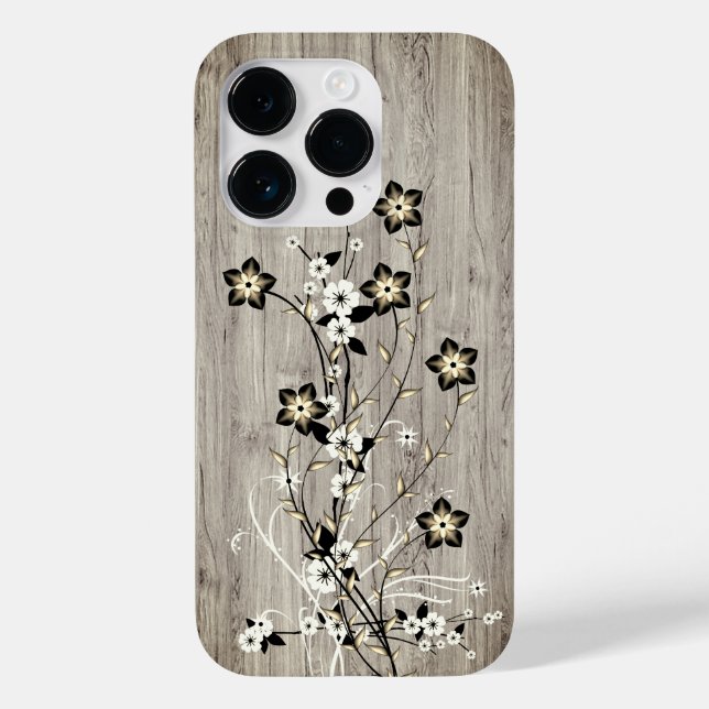 Funda De Case-Mate Para iPhone Madera moderna y elegante - flores - madera (Reverso )