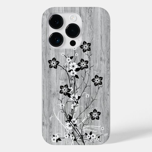 Funda De Case-Mate Para iPhone Madera moderna y elegante - flores - madera (Reverso )