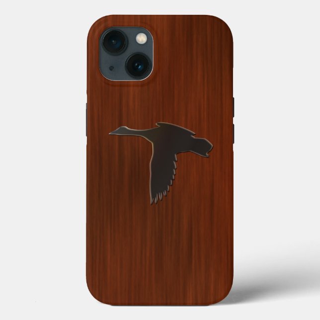 Funda De Case-Mate Para iPhone Madera: Pato Mallard en vuelo (Reverso )