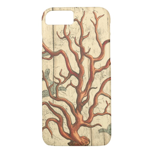 Funda De Case-Mate Para iPhone Madera y coral pequeño (Reverso)