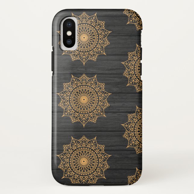 Funda De Case-Mate Para iPhone Madera y patrón ornamentado (Reverso)