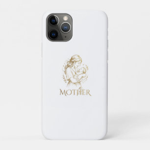 Funda Para iPhone 11 Pro Madre Dorada y Arte de Línea de Bebé con Fondo Tra