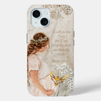 Funda Para iPhone 15 Madre Embarazada Religiosa Linda Encaje Floral Pal