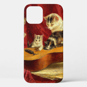 Funda Para iPhone 12 Madre gata y gatitos jugando con guitarra