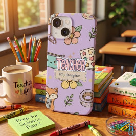 Funda Para iPhone 14 De Case-Mate Maestra Letras Rosadas Patrón Escolar 