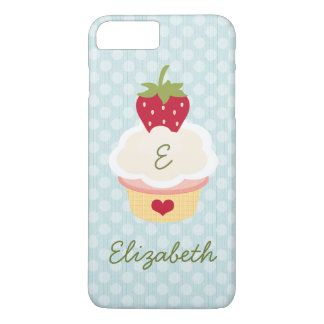 Funda Para iPhone 8 Plus/7 Plus Magdalena con monograma azul de la fresa
