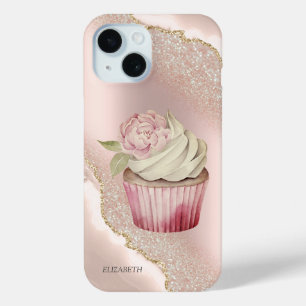 Funda Para iPhone 15 Magdalena de mármol con brillo dorado rosa chic