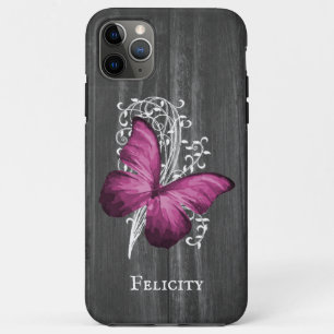 Funda Para iPhone 11 Pro Max Magenta Rustic Butterfly personalizada