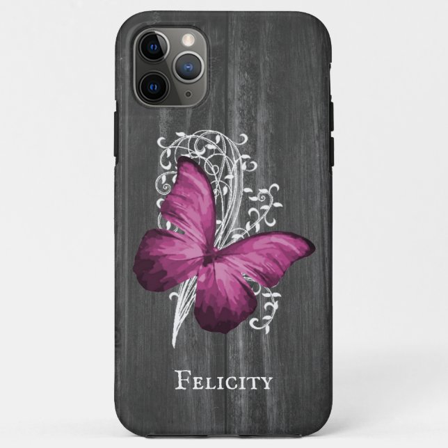 Funda De Case-Mate Para iPhone Magenta Rustic Butterfly personalizada (Reverso)