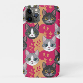 Funda Para iPhone 11 Pro Magenta y gatito de hoja botánica