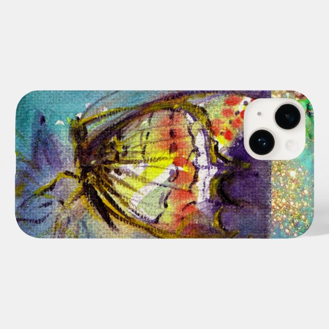 FUNDA DE Case-Mate PARA iPhone MÁGICA MARIPOSA EN GOLD SPARKLES AZULES (Reverso  (Horizontal))