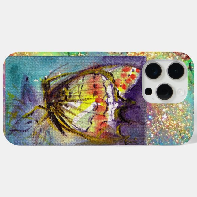 FUNDA DE Case-Mate PARA iPhone MÁGICA MARIPOSA EN GOLD SPARKLES AZULES (Reverso (Horizontal))