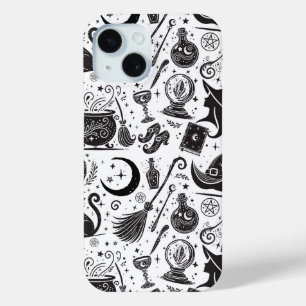 Funda Para iPhone 15 Magnífica Bruja Whimsical Wiccan Pagan Negro y Bla