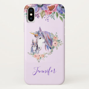 Funda Para iPhone X Magnífica unicornio, mamá y bebé acuarela
