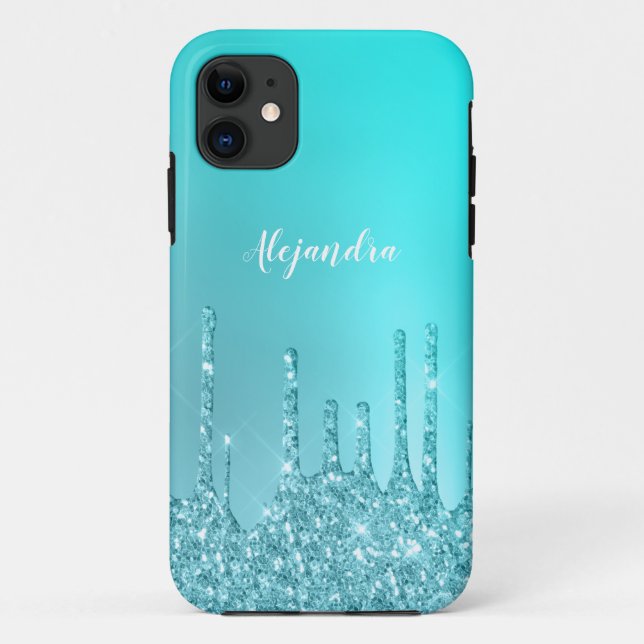 Funda De Case-Mate Para iPhone Magníficas hierbas de menta azul y purpurina turqu (Reverso)
