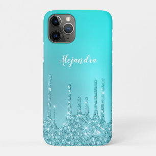Funda Para iPhone 11 Pro Magníficas hierbas de menta azul y purpurina turqu