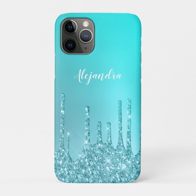 Funda De Case-Mate Para iPhone Magníficas hierbas de menta azul y purpurina turqu (Reverso)