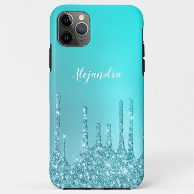 Funda De Case-Mate Para iPhone Magníficas hierbas de menta azul y purpurina turqu (Reverso)
