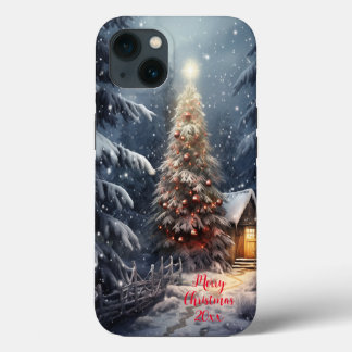 Funda Para iPhone 13 Magnífico árbol de navidad de invierno de nieve de