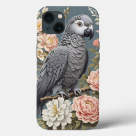Funda Para iPhone 13 Magnífico Loro Gris Africano Con Elegantes Florale