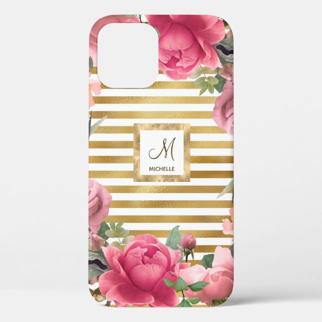 Funda De Case-Mate Para iPhone Magnífico Monograma de Flor Girly (Reverso )