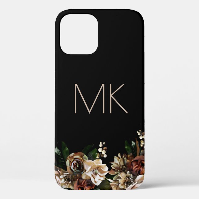Funda De Case-Mate Para iPhone Magnolia negra con monograma (Reverso )