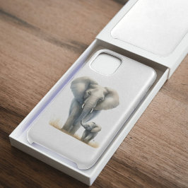 Funda Para iPhone 15 Pro Max Majestuoso elefante africano y bebé en acuarela