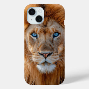 Funda Para iPhone 15 Majestuoso León Macho con Ojos Azules Brillantes