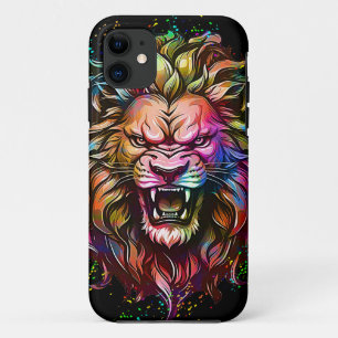 FUNDA PARA iPhone 11 MAJESTUOSO LEÓN RUGIENDO ABSTRACTO GEOMÉTRICO COLO
