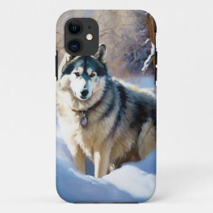 Funda Para iPhone 11 Malamute Aaskan Deja que nieve Navidad