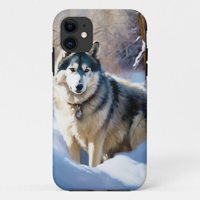 Funda De Case-Mate Para iPhone Malamute Aaskan Deja que nieve Navidad (Reverso)