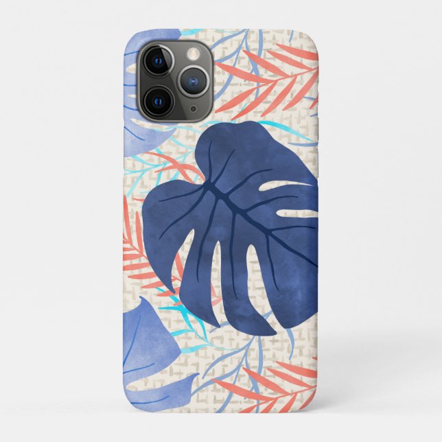 Funda De Case-Mate Para iPhone Maleah Monstera Tropical Hawaiana acuarela - Azul (Reverso)