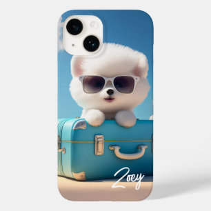 Funda Para iPhone 14 De Case-Mate Maleta de viaje de perro blanco lindo nombre perso