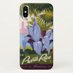 Funda Para iPhone X Maletín de iPhone de Puerto Rico Vintage<br><div class="desc">Este diseño ha sido creado con un afiche WPA Travel de estilo vintage de 1936. El diseño presenta un paisaje natural de un parque con palmeras cerca del agua. Hay un barco de vela en el agua y un edificio a lo lejos. El punto focal del poster es la gran...</div>