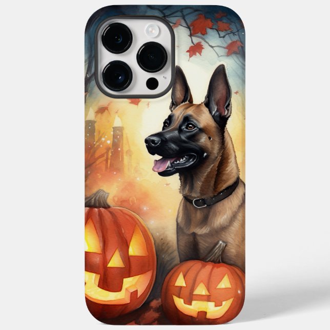 Funda De Case-Mate Para iPhone Malinoi belga de Halloween con calabazas temerosas (Reverso )